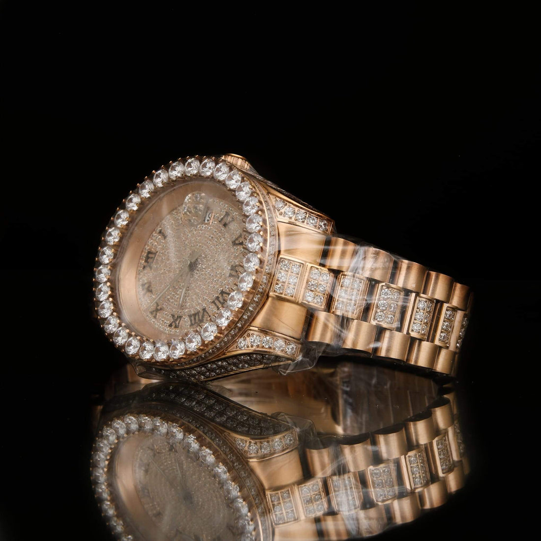 Gangsta Steel CZ Watch Ladies or Mens Gold and Shimmer