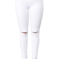 White Trendy Slit Knee Denim Pants Size SML