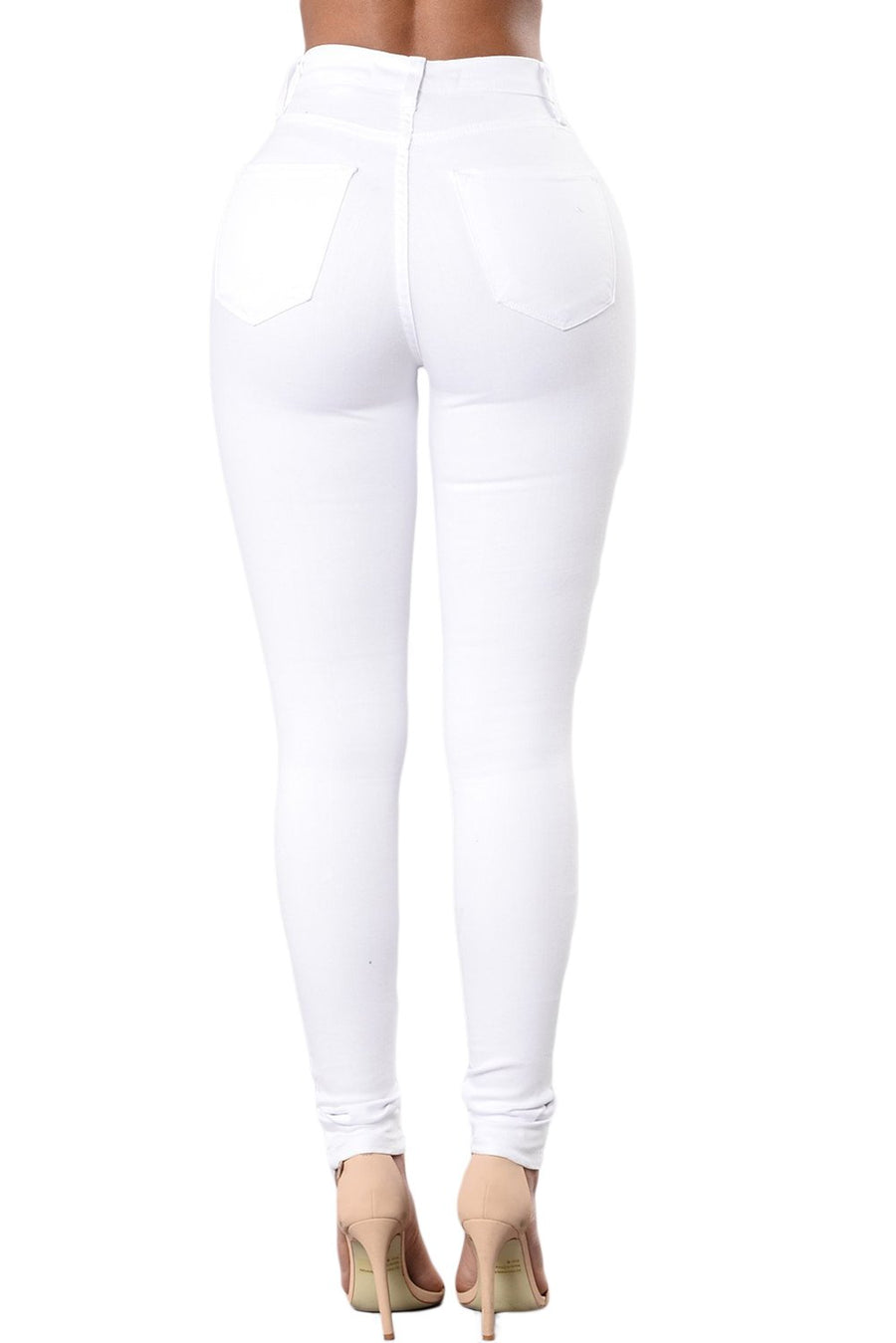 White Trendy Slit Knee Denim Pants Size SML