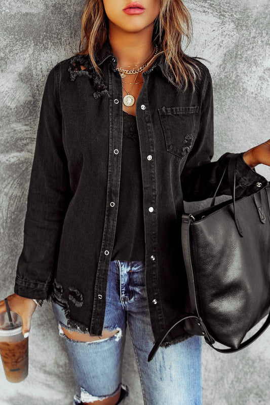 Black Ripped Denim Jacket Western