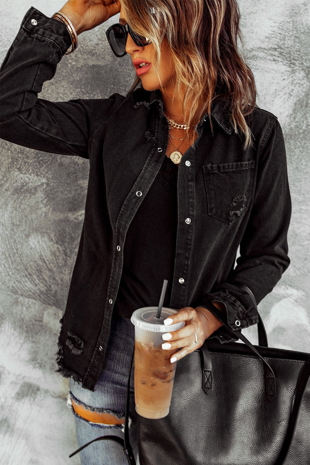 Black Ripped Denim Jacket Western