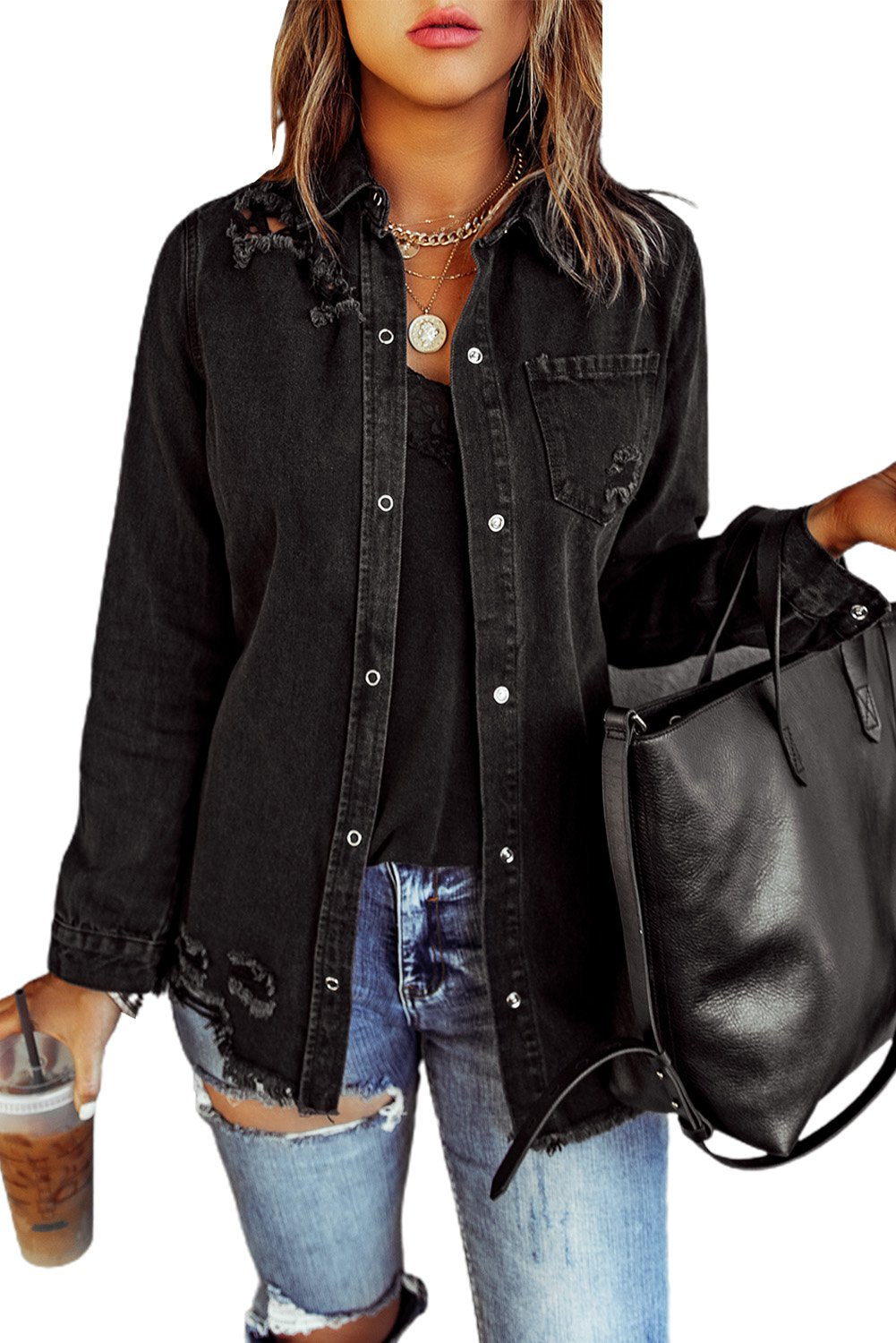 Black Ripped Denim Jacket Western