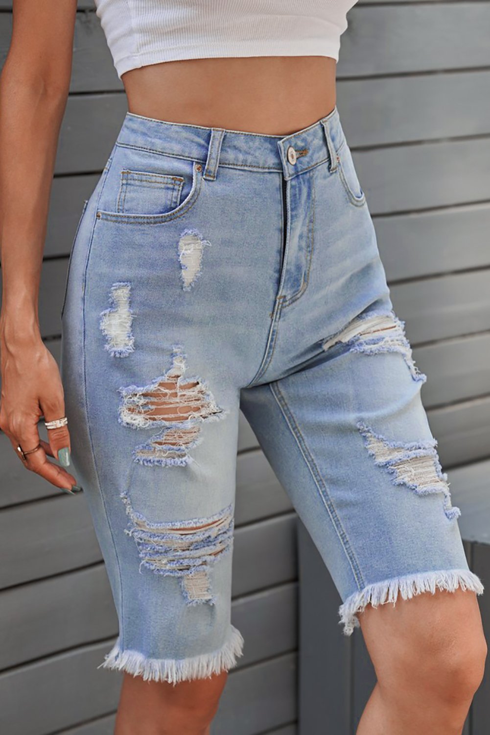 Women's Fashion Light Denim Funky Distressed Jeans  Shorts