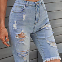 Women's Fashion Light Denim Funky Distressed Jeans  Shorts