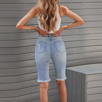 Women's Fashion Light Denim Funky Distressed Jeans  Shorts