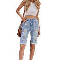 Women's Fashion Light Denim Funky Distressed Jeans  Shorts