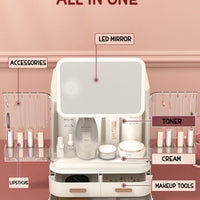 All-in-one Organizer with Led Mirror for Makeup Skincare & Accessories