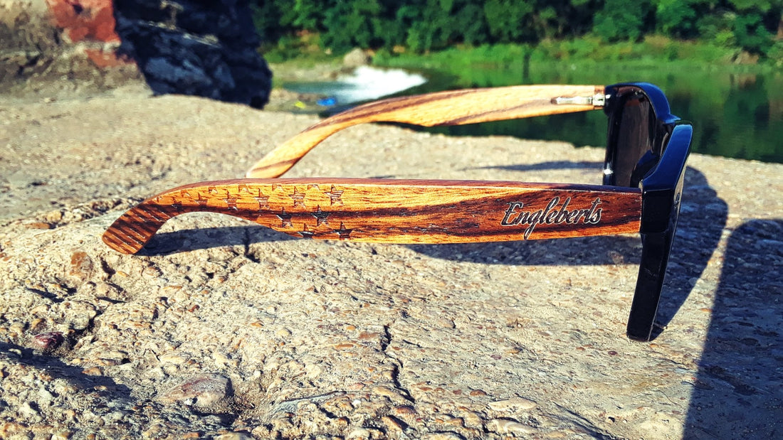 Zebrawood Sunglasses, Stars and Bars, Polarized, Handcrafted