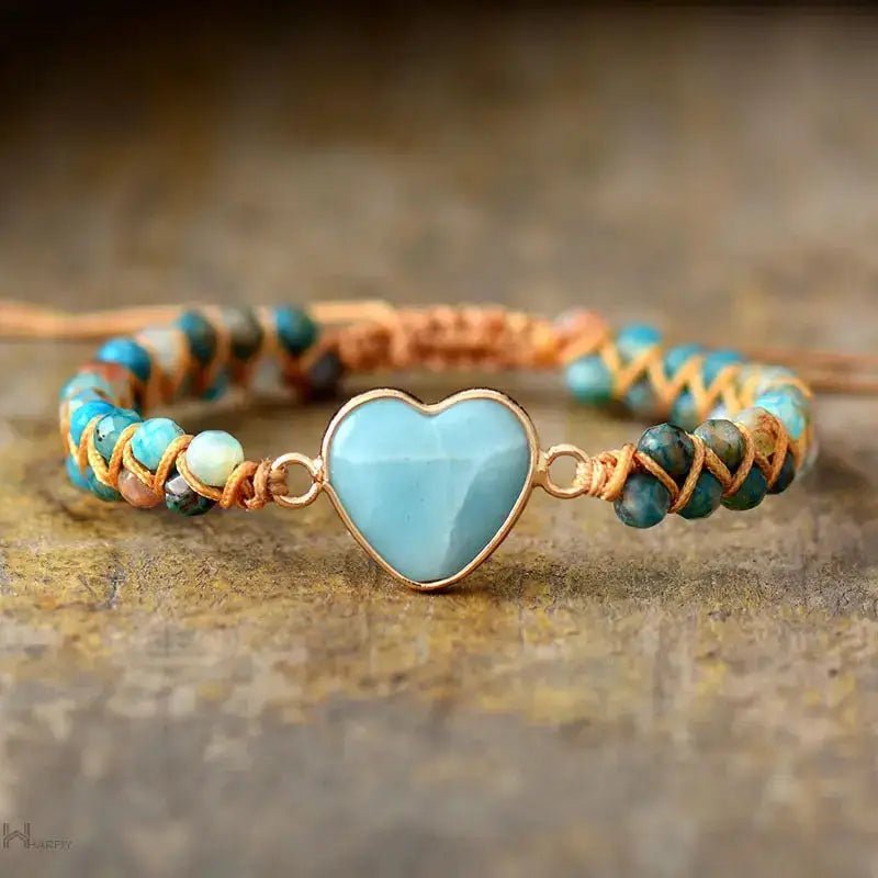 Amazonite Heart Charm Macrame Bracelet