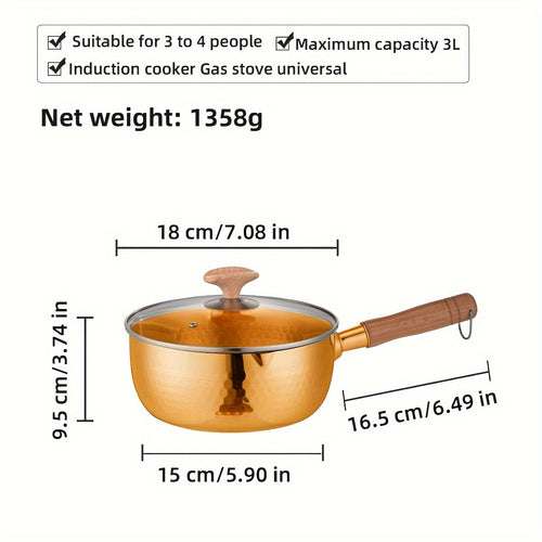 Japanese Style 3L Copper Saucepan with Wooden Handle