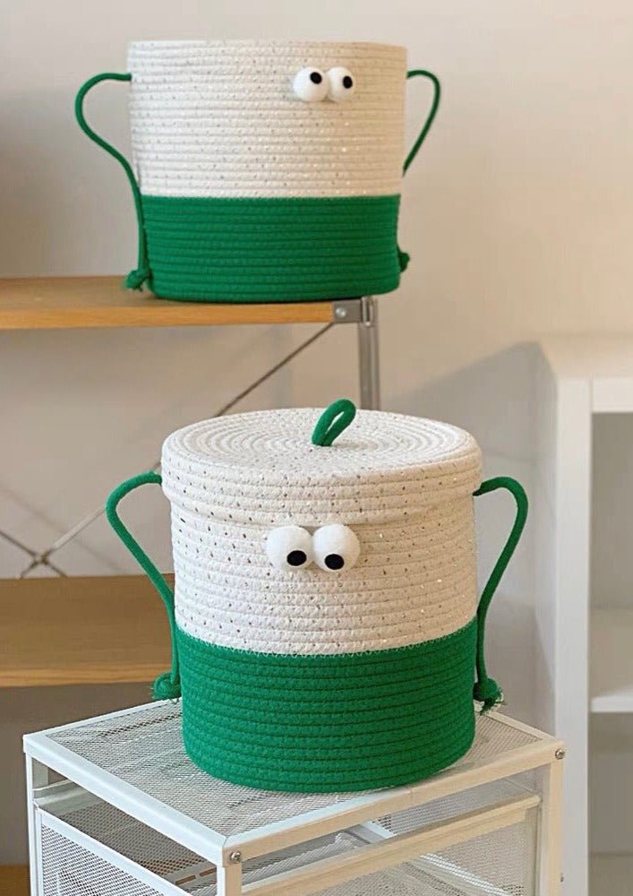 Whimsical Cute Big Eyes Woven Laundry Storage Basket Bag