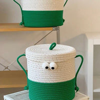 Whimsical Cute Big Eyes Woven Laundry Storage Basket Bag