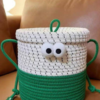 Whimsical Cute Big Eyes Woven Laundry Storage Basket Bag