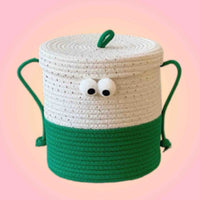 Whimsical Cute Big Eyes Woven Laundry Storage Basket Bag