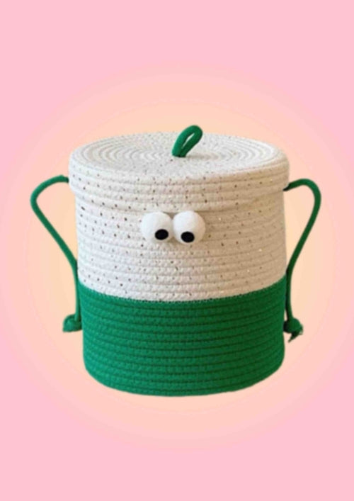 Whimsical Cute Big Eyes Woven Laundry Storage Basket Bag