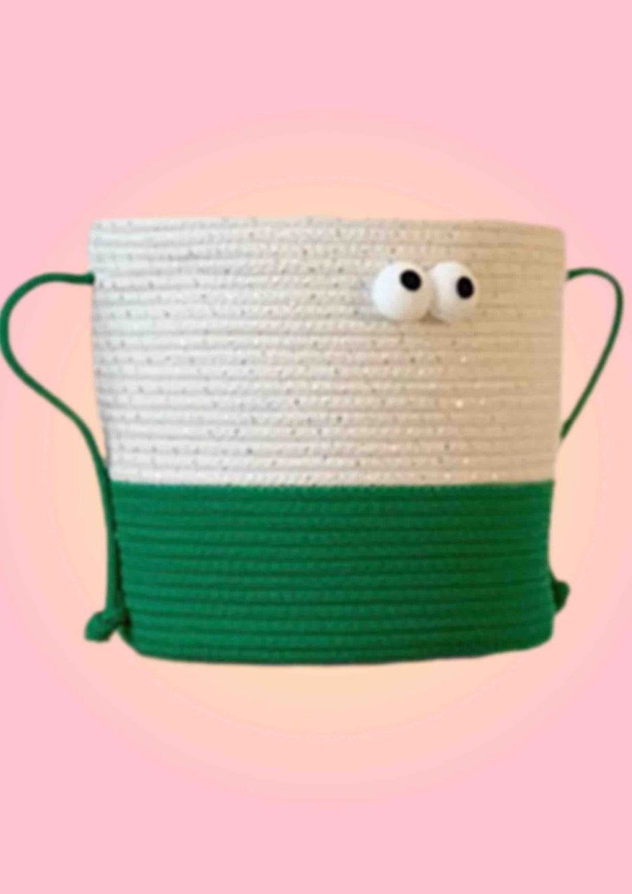 Whimsical Cute Big Eyes Woven Laundry Storage Basket Bag