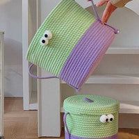 Whimsical Cute Big Eyes Woven Laundry Storage Basket Bag