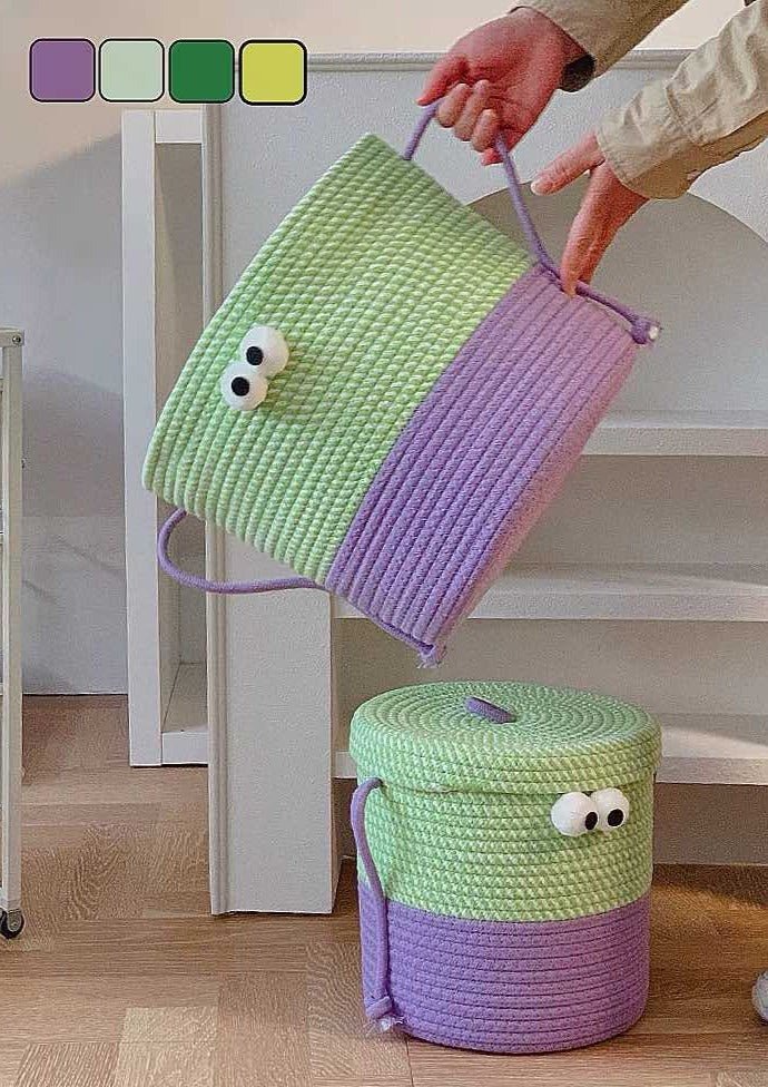 Whimsical Cute Big Eyes Woven Laundry Storage Basket Bag