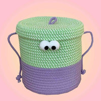 Whimsical Cute Big Eyes Woven Laundry Storage Basket Bag