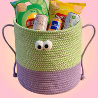 Whimsical Cute Big Eyes Woven Laundry Storage Basket Bag