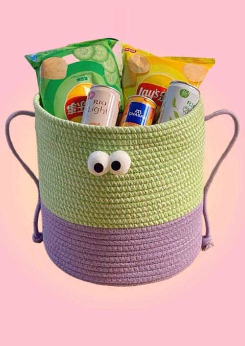 Whimsical Cute Big Eyes Woven Laundry Storage Basket Bag