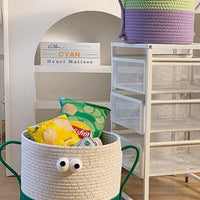 Whimsical Cute Big Eyes Woven Laundry Storage Basket Bag