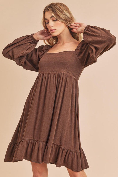 Aemi + Co Ruffled Hem Square Neck Balloon Sleeve Mini Dress