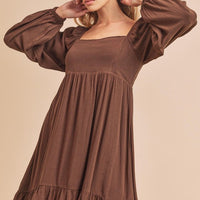 Aemi + Co Ruffled Hem Square Neck Balloon Sleeve Mini Dress