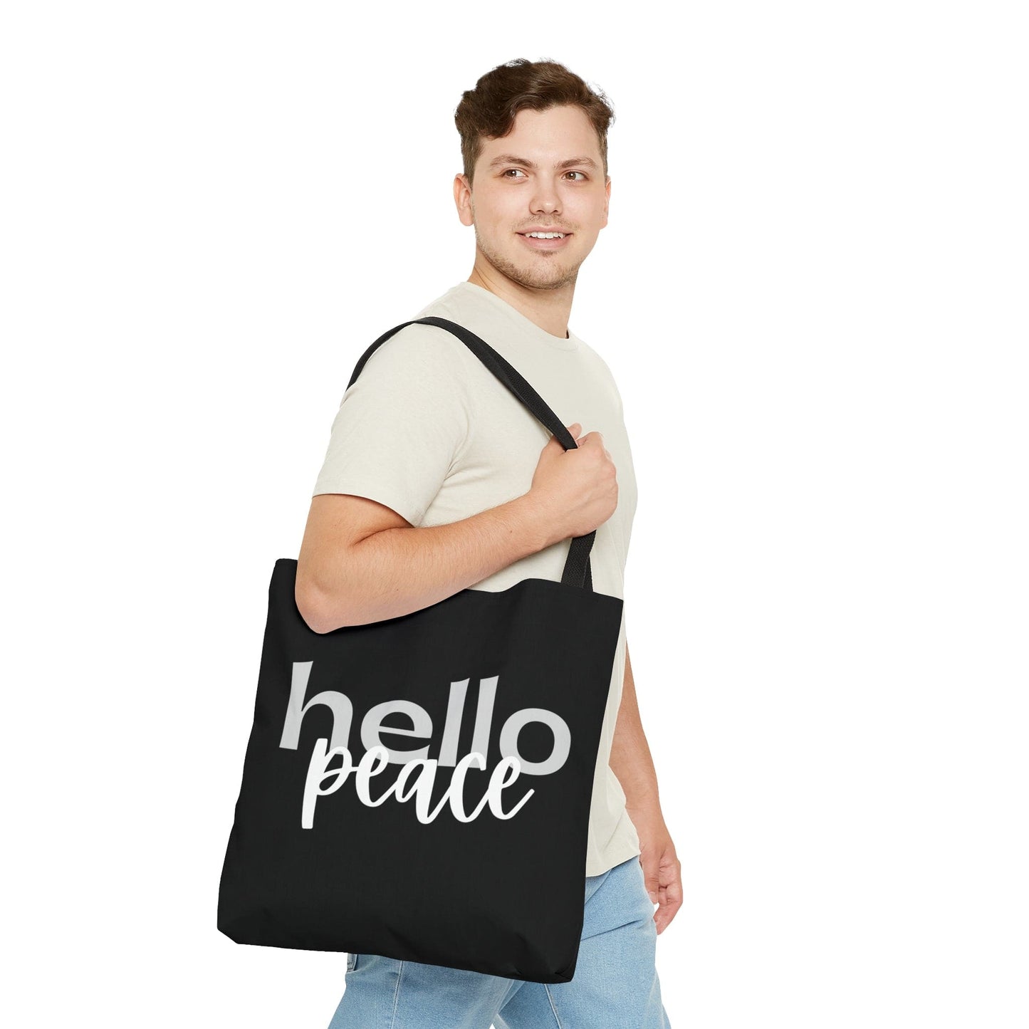 Large Tote Bag Hello Peace Motivational Peaceful Aspiration -