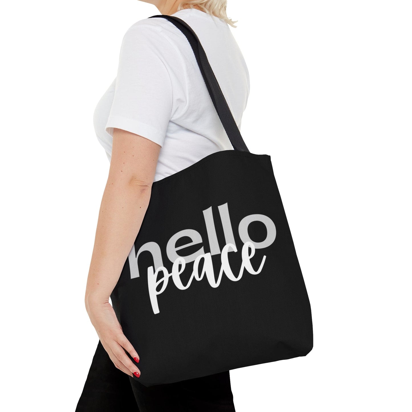 Large Tote Bag Hello Peace Motivational Peaceful Aspiration -