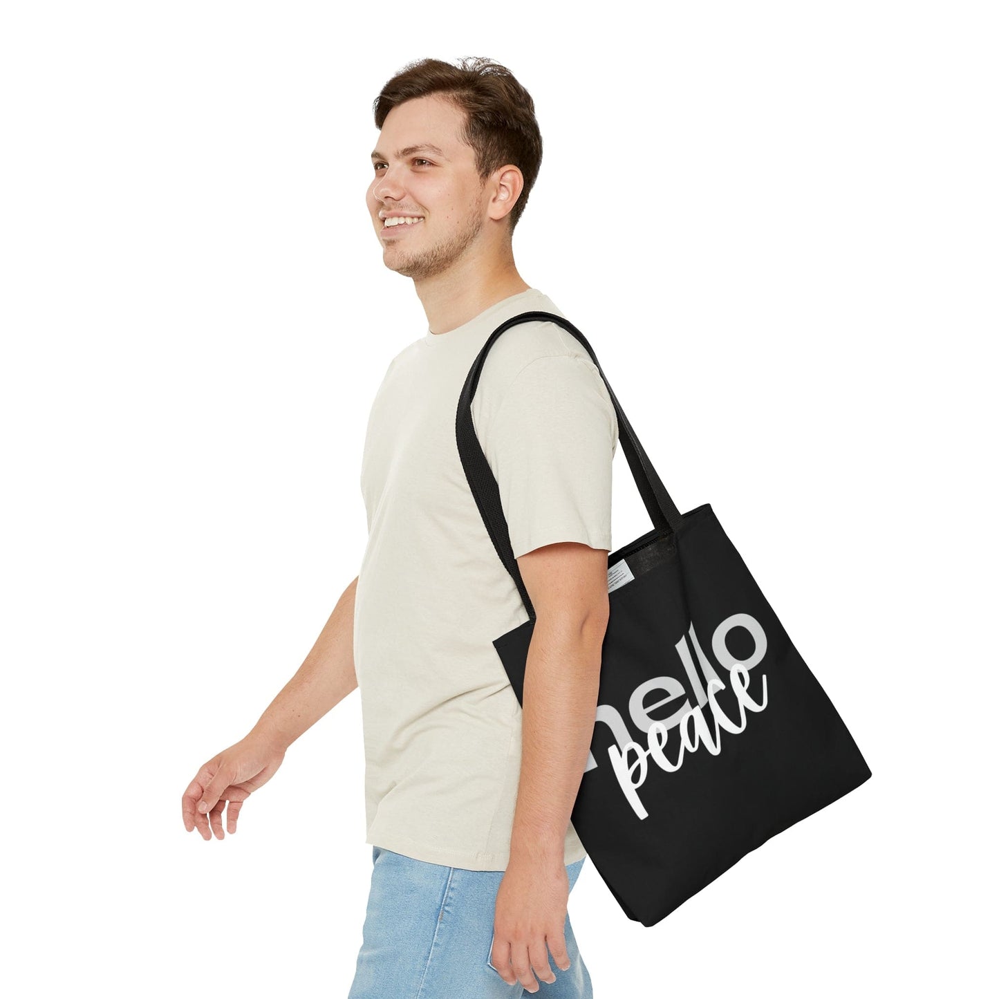 Large Tote Bag Hello Peace Motivational Peaceful Aspiration -