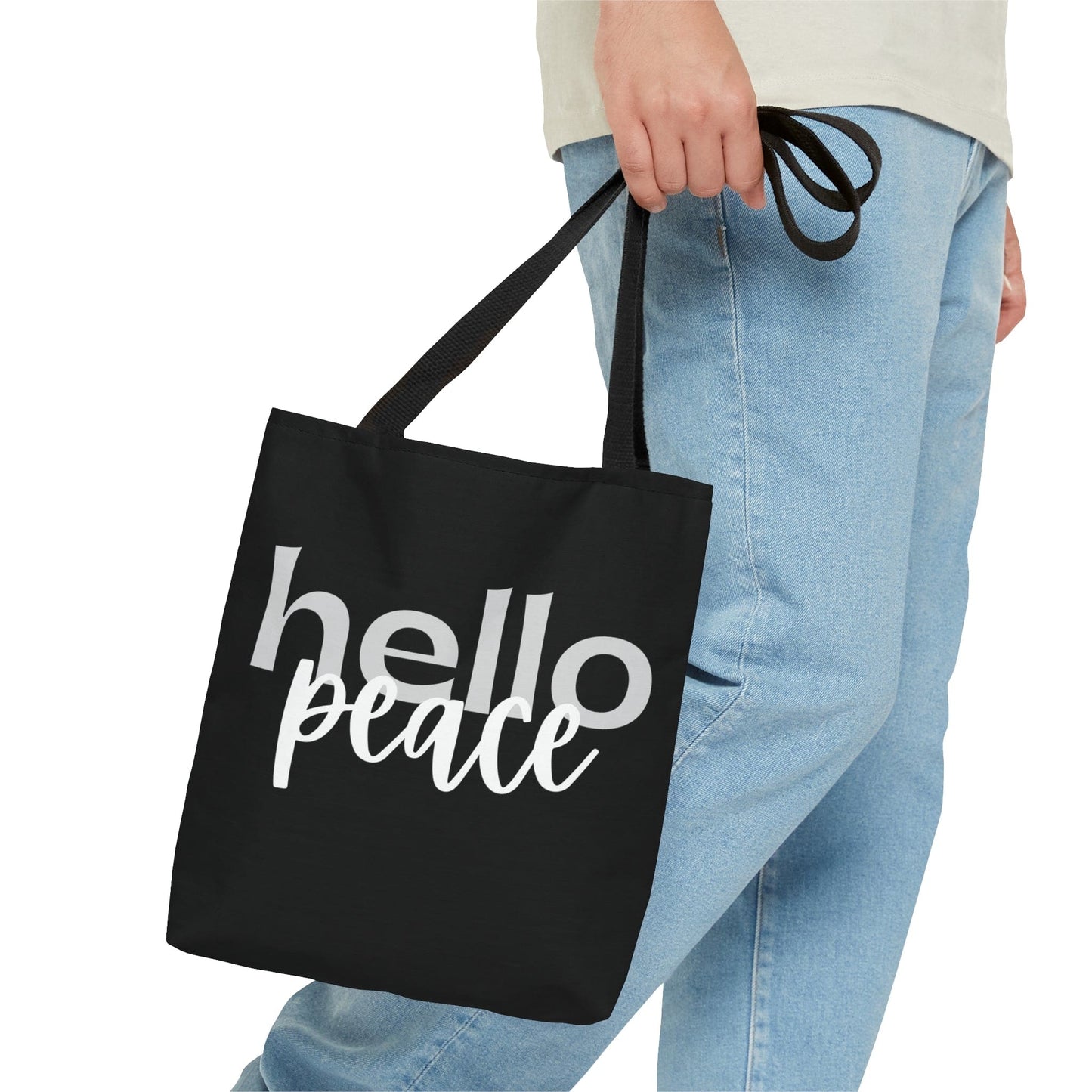 Large Tote Bag Hello Peace Motivational Peaceful Aspiration -