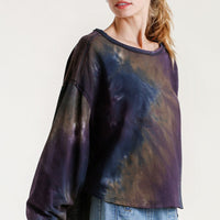 Umgee Full Size Tie Dye Round Neck Long Balloon Sleeve Top Plus Size