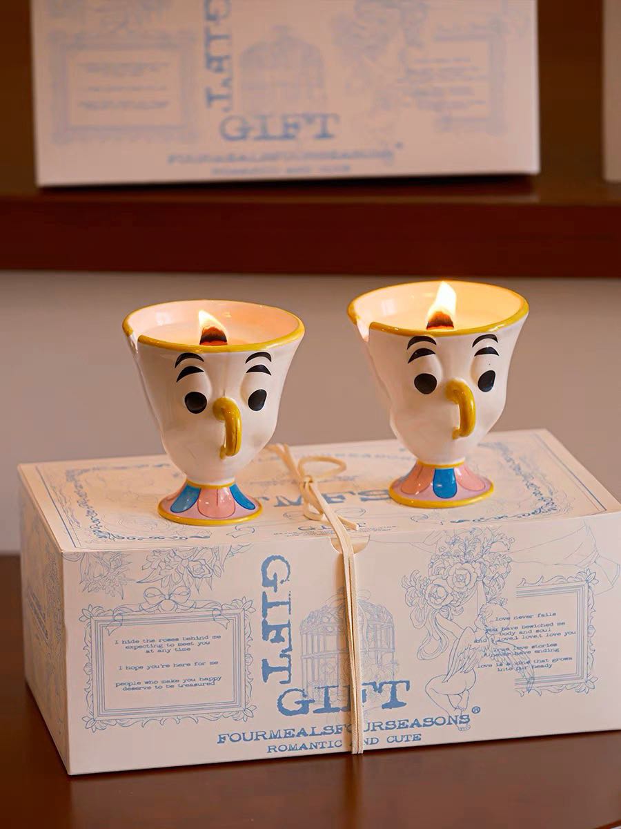 Tea Cup Scented Soy Wax Candles Set of 2 Pcs - Cute Ceramic Cartoon