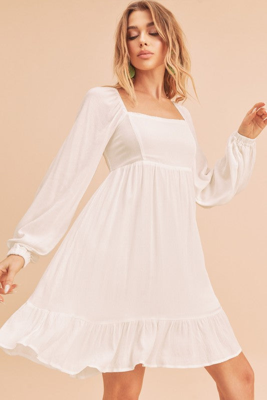 Aemi + Co Ruffled Hem Square Neck Balloon Sleeve Mini Dress