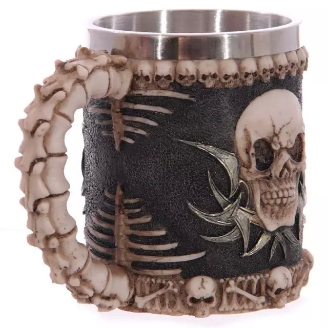 Stainless Steel Skull & Spine Tankard 3D Mug