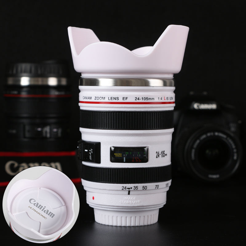 Camera Lens Mug with Flat Lid FDA LFGB approved.