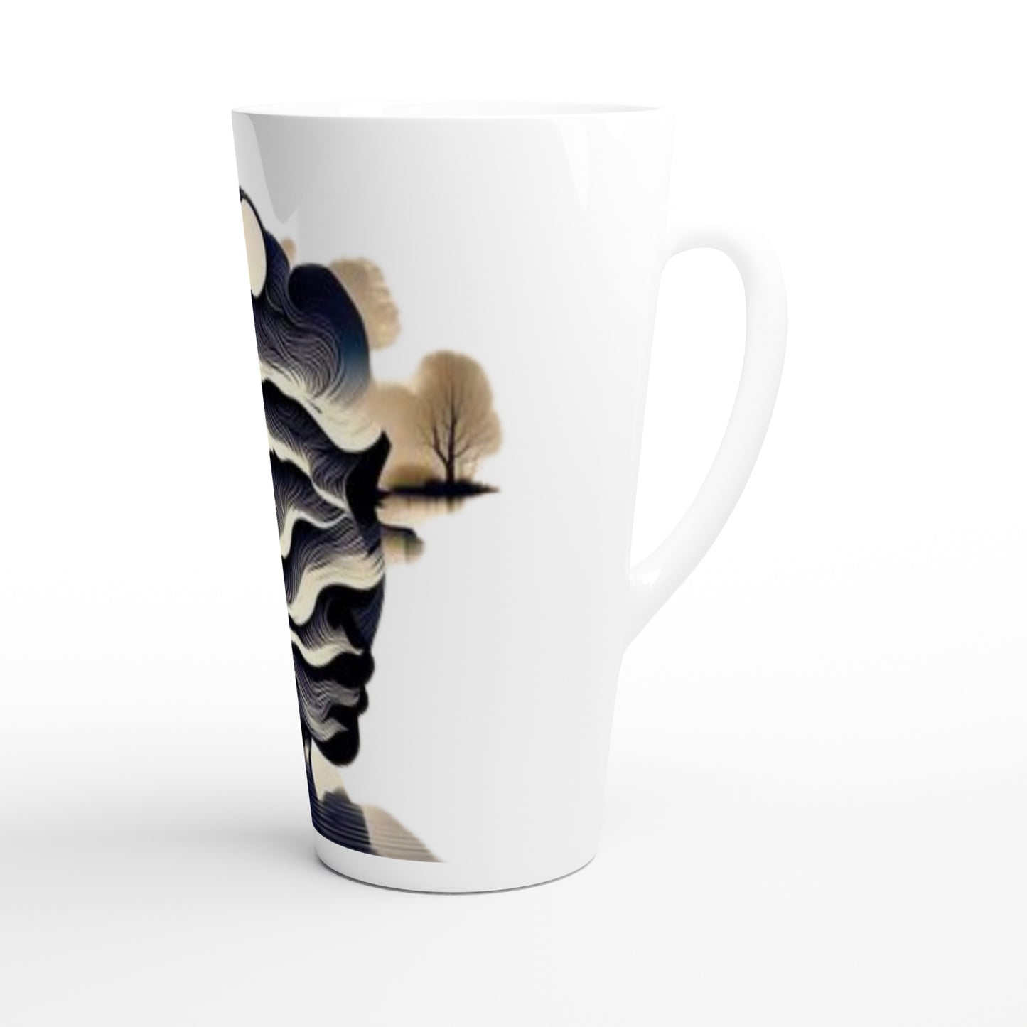 Silhouette Ceramic Latte Mug Serene Sunset Design 17oZ