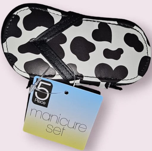 Cow Print Flip Flop 5 Piece Manicure Set