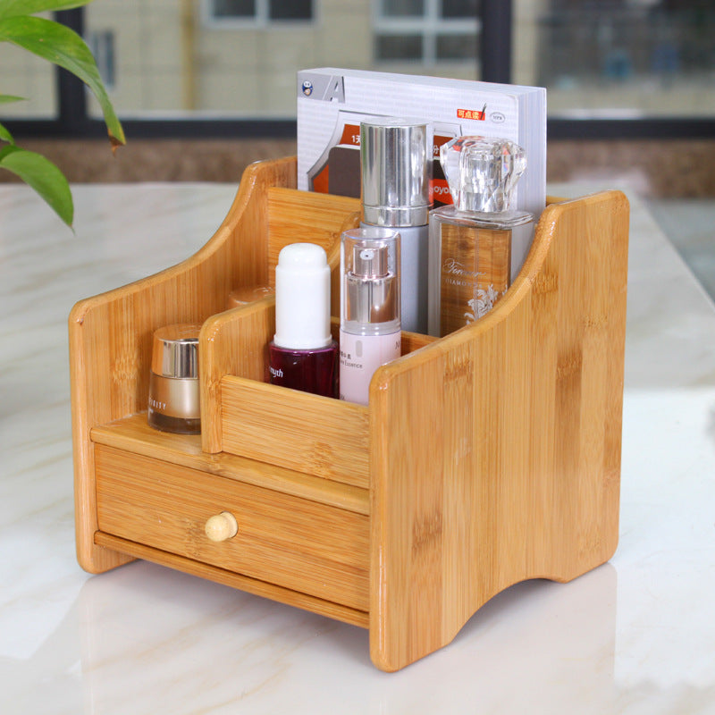 Bamboo Storage Box Office or Cosmetics Organizer