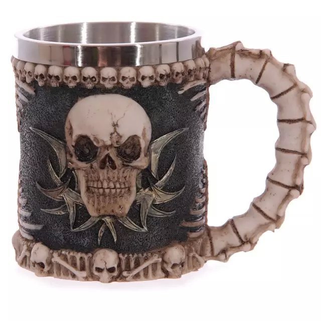 Stainless Steel Skull & Spine Tankard 3D Mug