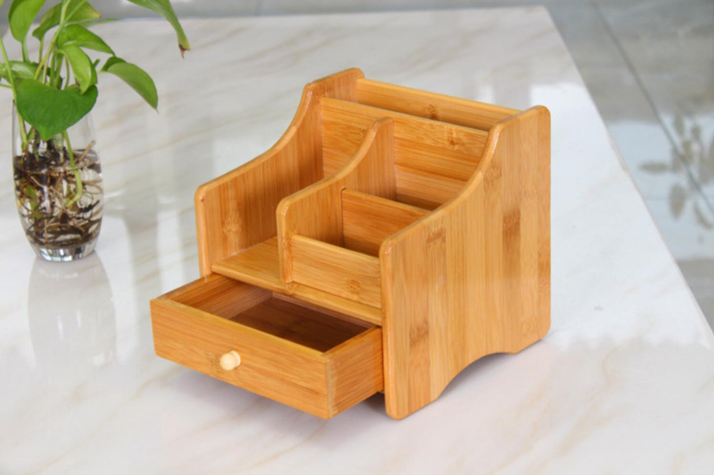 Bamboo Storage Box Office or Cosmetics Organizer