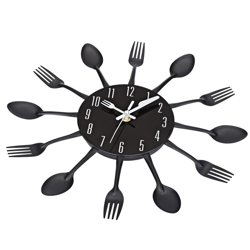 Kitchen Cutlery Wall Clock Black Retro