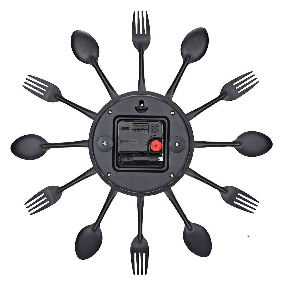 Kitchen Cutlery Wall Clock Black Retro