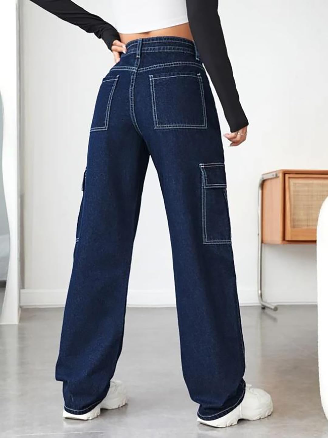 Womens Denim Dark Blue Cargo Pant