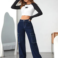 Womens Denim Dark Blue Cargo Pant