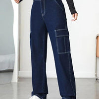 Womens Denim Dark Blue Cargo Pant