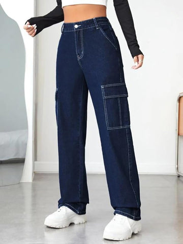 Womens Denim Dark Blue Cargo Pant