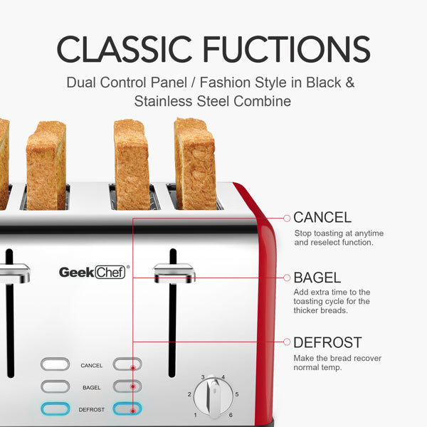 Stainless Steel Toaster Dual Control Panel for Baking Bread