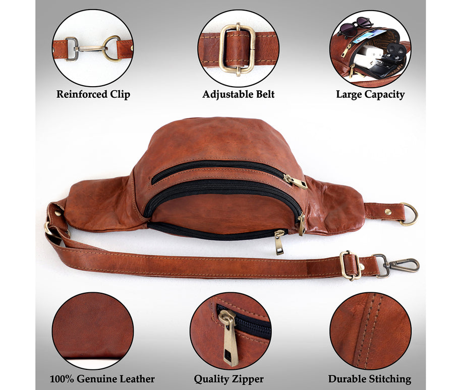 Brown Genuine  Italian Leather Fanny Pack for Men & Women Belt Bag